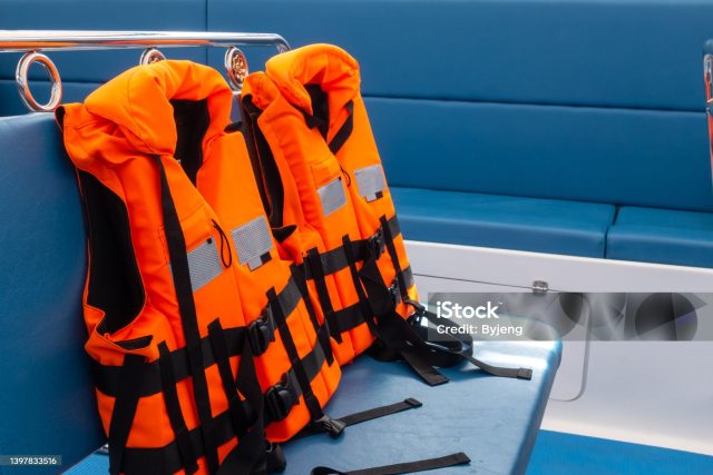 Life-jacket in speed boat.